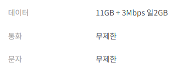 통화기본 11GB + 매일2GB 가입완료